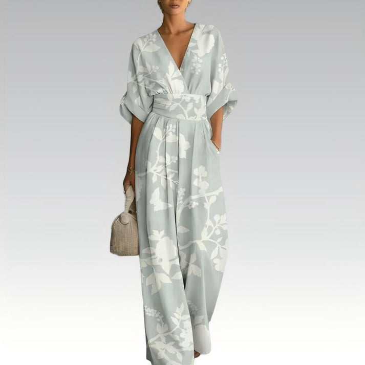Sinem - Elegant Jumpsuit Med V-udskæring Og Mønster