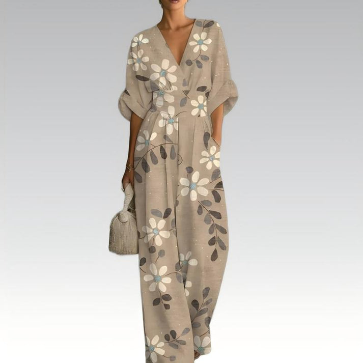Sinem - Elegant Jumpsuit Med V-udskæring Og Mønster