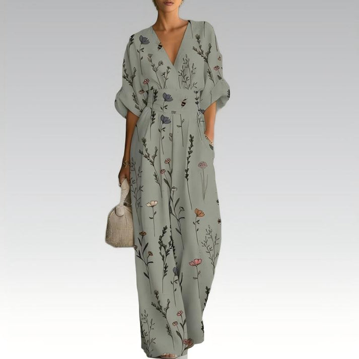 Sinem - Elegant Jumpsuit Med V-udskæring Og Mønster