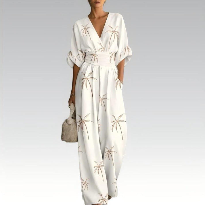 Sinem - Elegant Jumpsuit Med V-udskæring Og Mønster