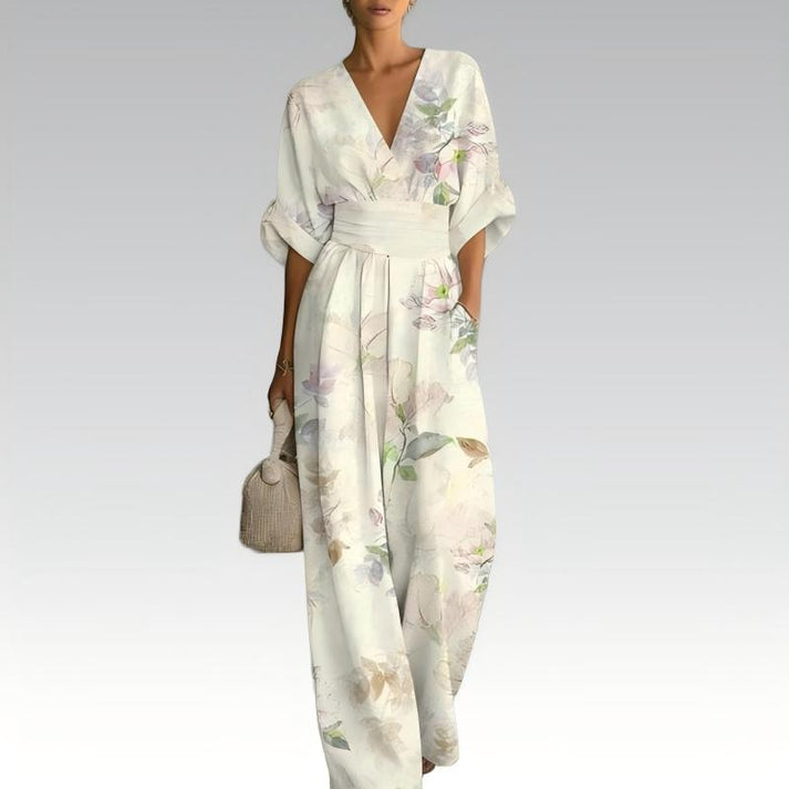Sinem - Elegant Jumpsuit Med V-udskæring Og Mønster