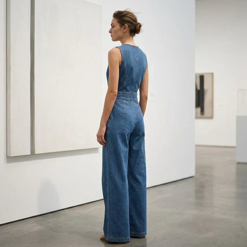 Laurien – Ærmeløs, Asymmetrisk Denim-jumpsuit Med Krydsning