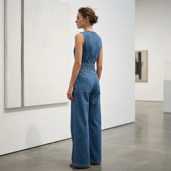 Laurien – Ærmeløs, Asymmetrisk Denim-jumpsuit Med Krydsning