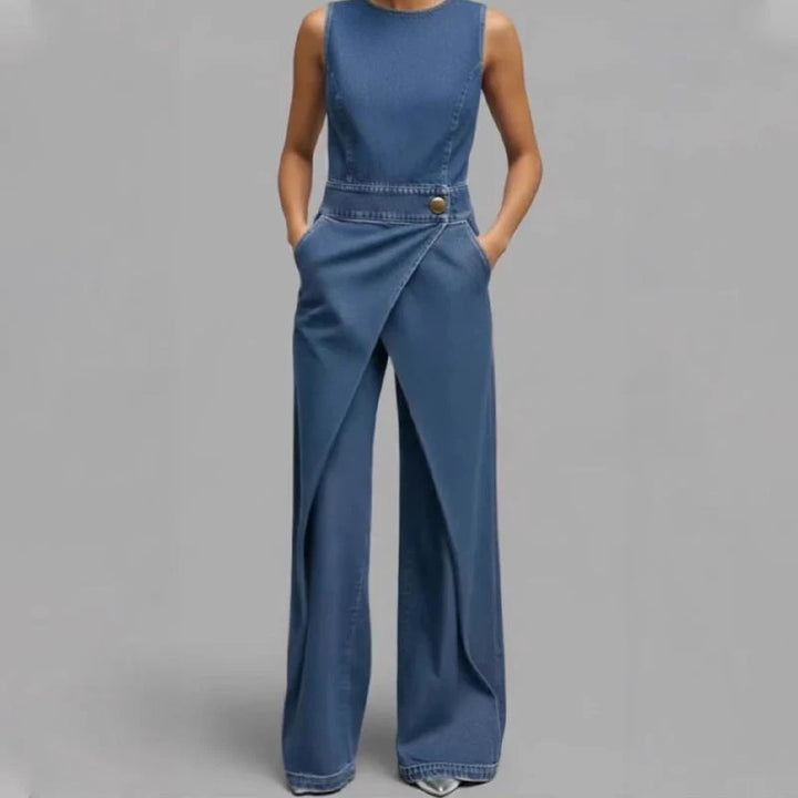 Laurien – Ærmeløs, Asymmetrisk Denim-jumpsuit Med Krydsning