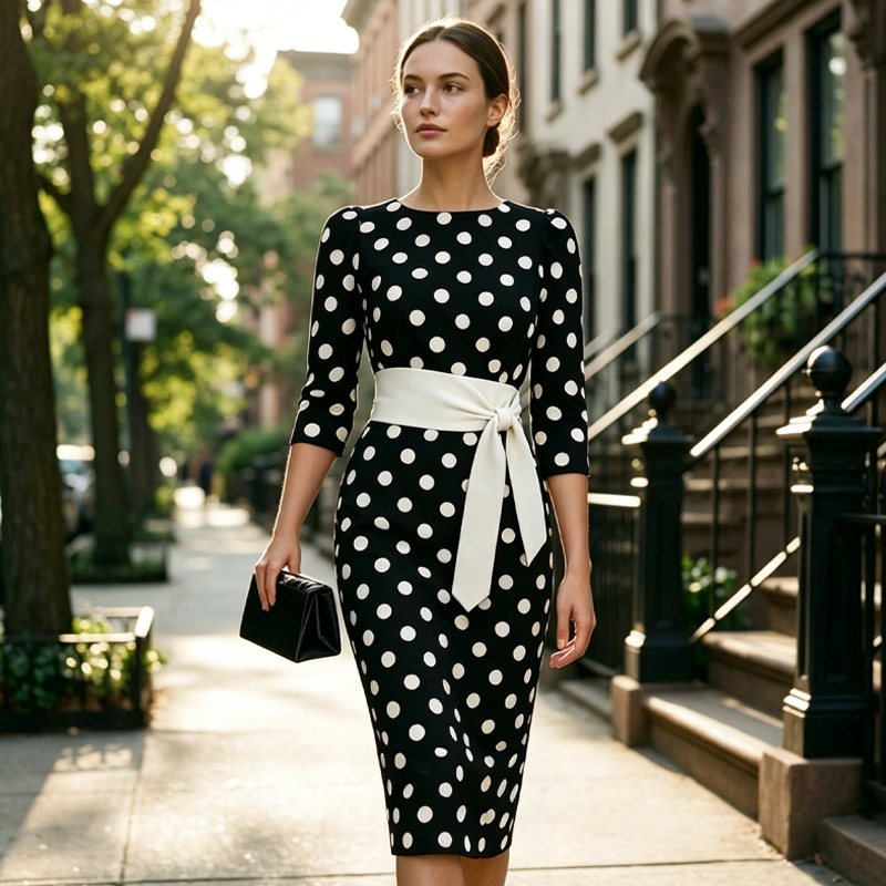 Konila – Elegant Retro-Kjole Med Prikker