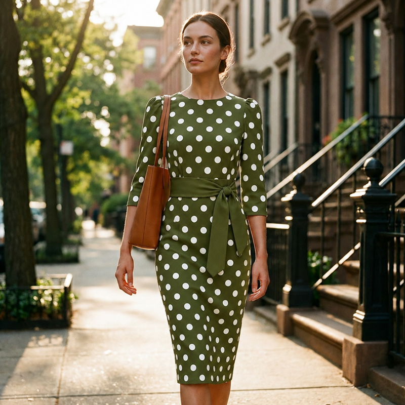Konila – Elegant Retro-Kjole Med Prikker