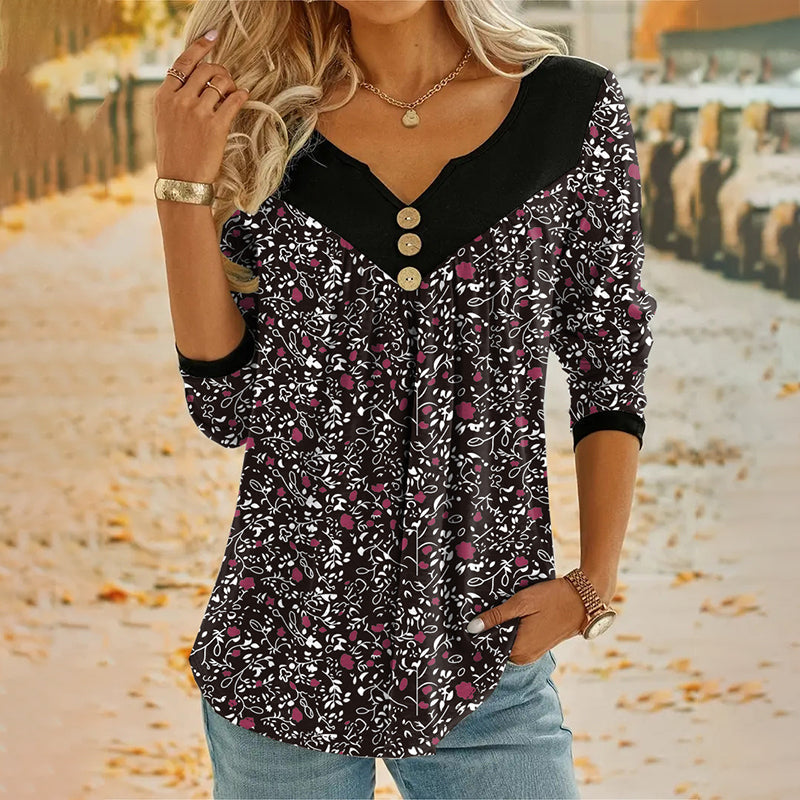 Sheloni – Langærmet Bluse Med Knapper Og Blomsterprint