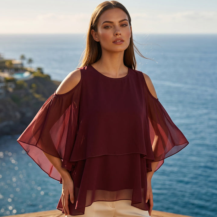 Lisina – Sommer Bluse Med åbne Skuldre Og Flæser