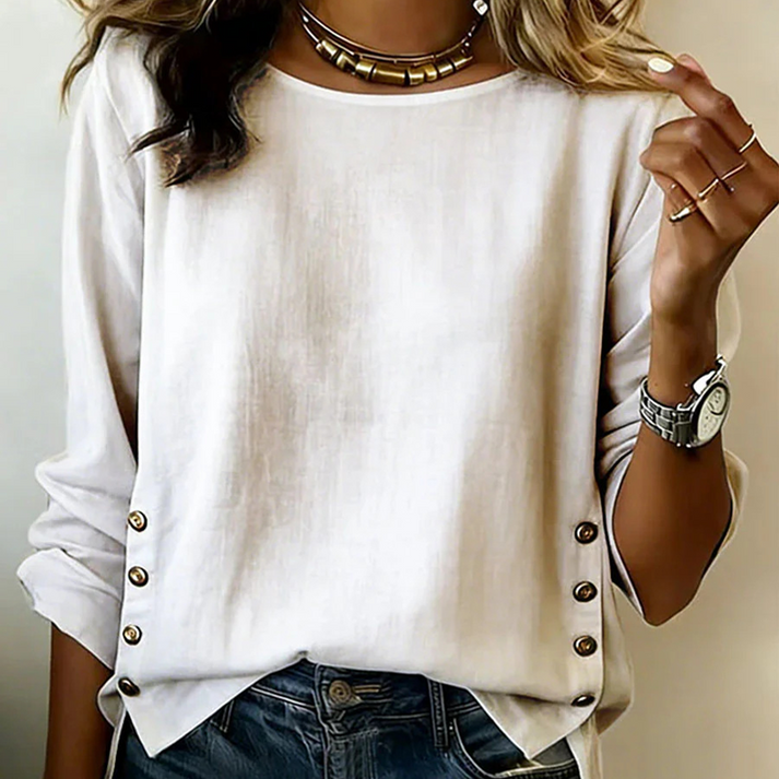 Melizaa - Afslappet Linned Bluse Med Knap