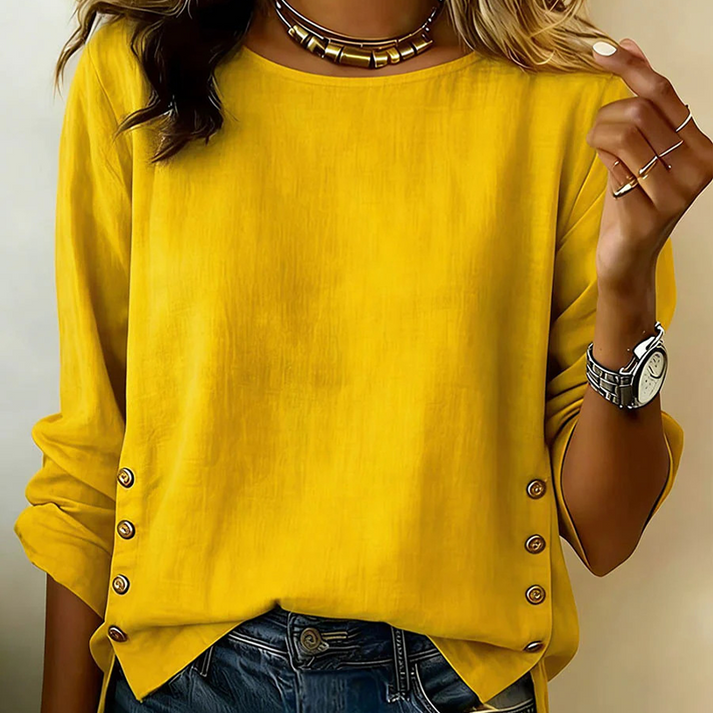 Melizaa - Afslappet Linned Bluse Med Knap