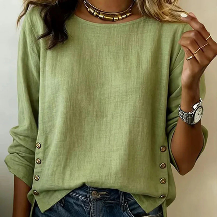 Melizaa - Afslappet Linned Bluse Med Knap