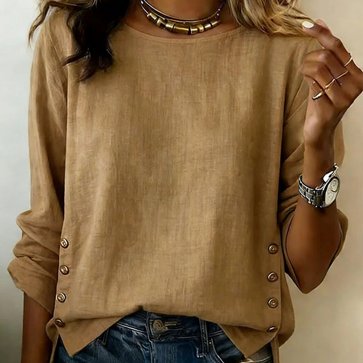 Melizaa - Afslappet Linned Bluse Med Knap