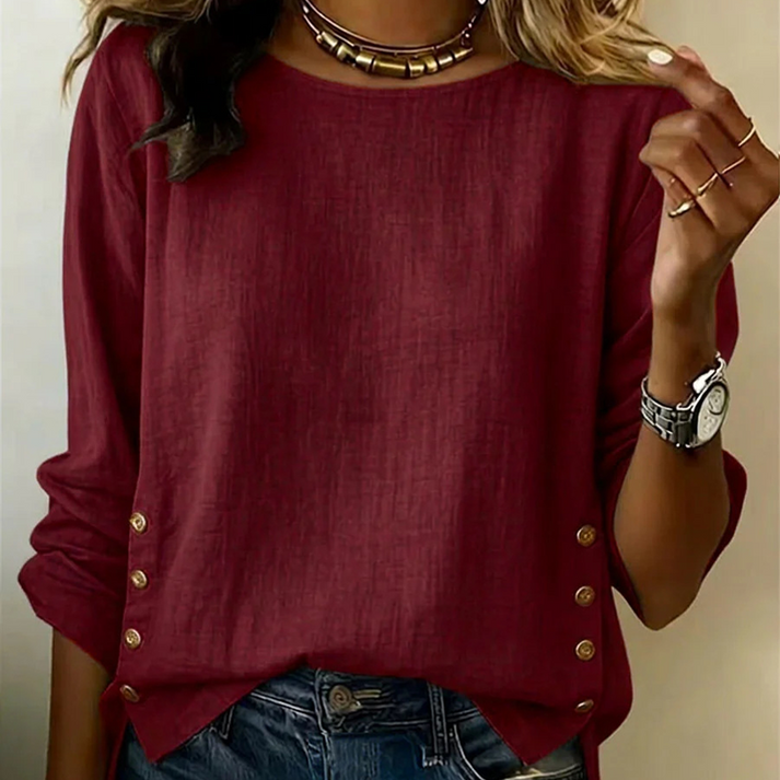 Melizaa - Afslappet Linned Bluse Med Knap