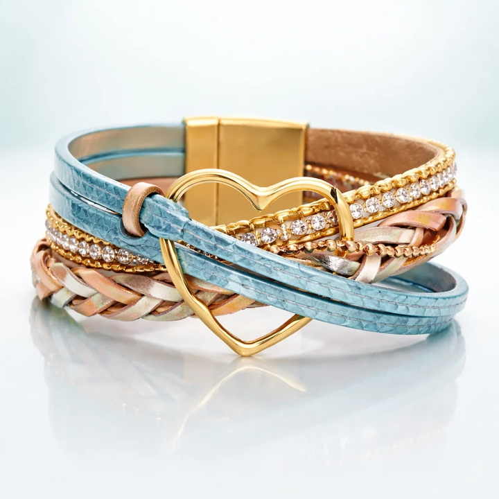 Reyn – Læderarmbånd Med Hjertevedhæng I Lag
