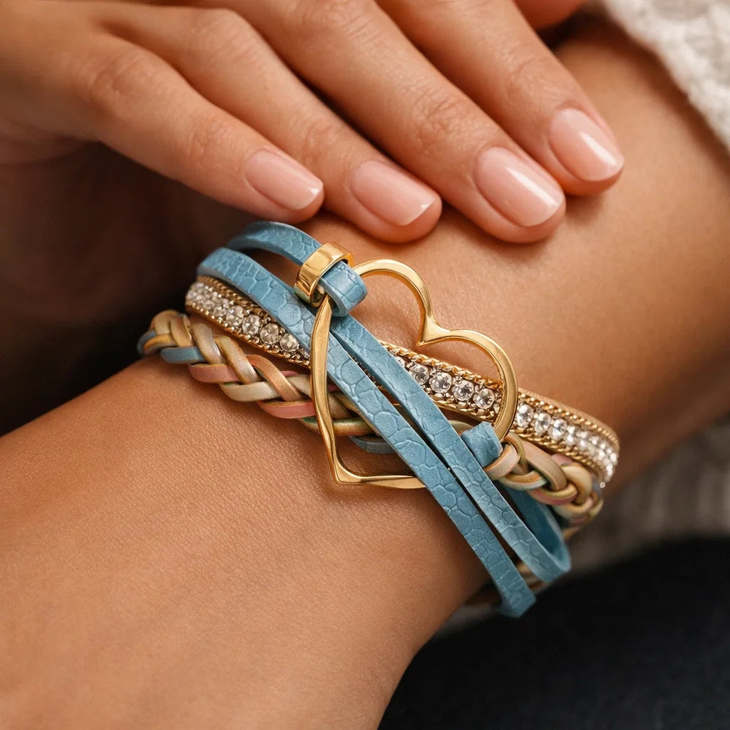 Reyn – Læderarmbånd Med Hjertevedhæng I Lag