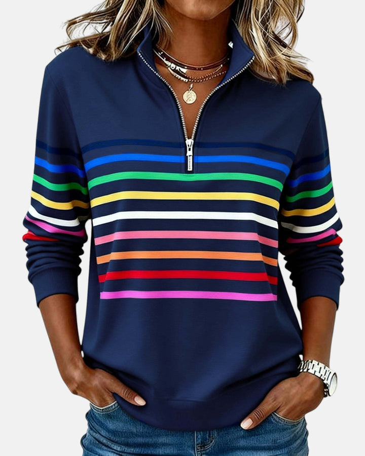 Mourinda - Stribet Sweatshirt I Kvartlængde