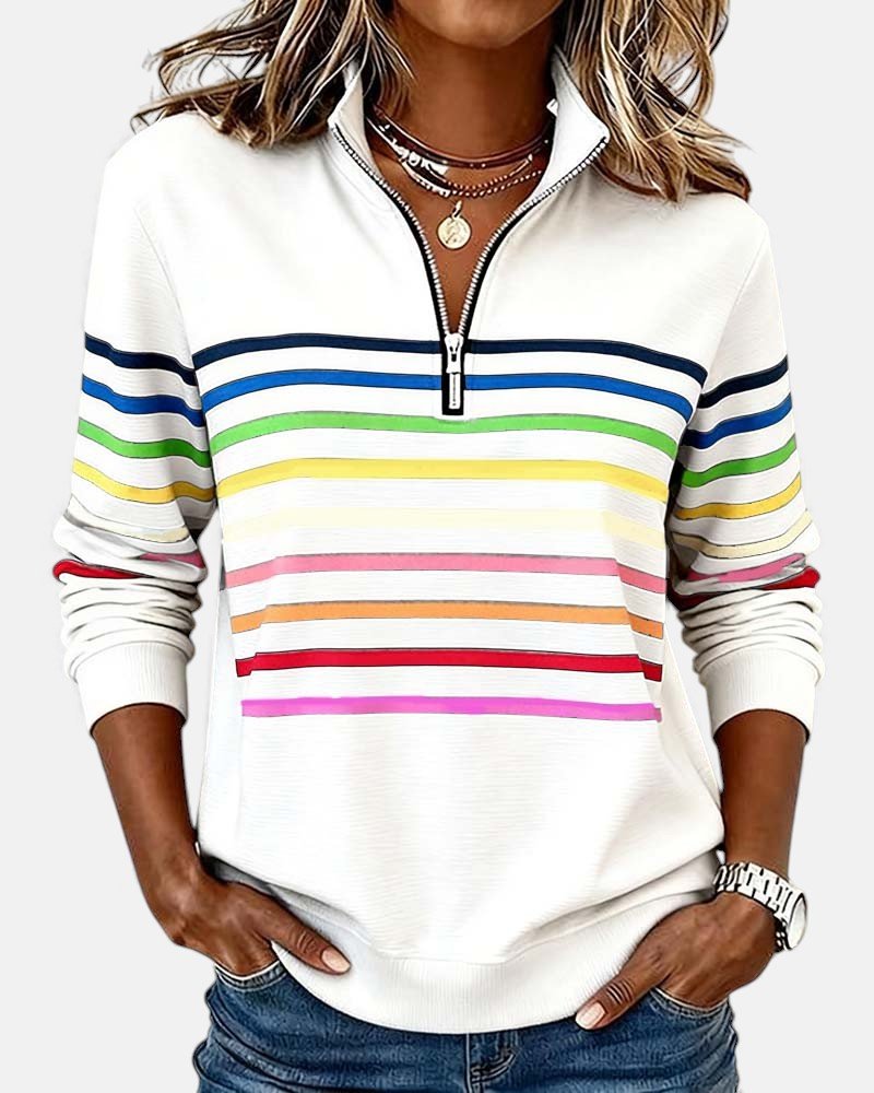 Mourinda - Stribet Sweatshirt I Kvartlængde