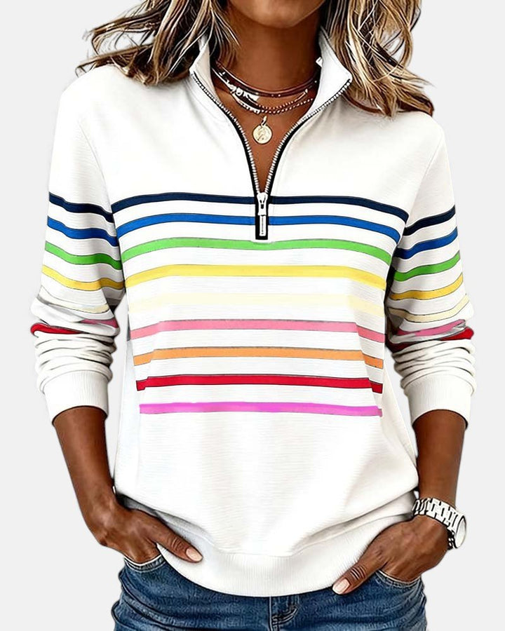 Mourinda - Stribet Sweatshirt I Kvartlængde