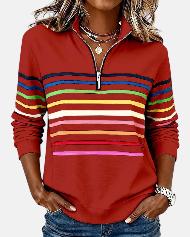 Mourinda - Stribet Sweatshirt I Kvartlængde