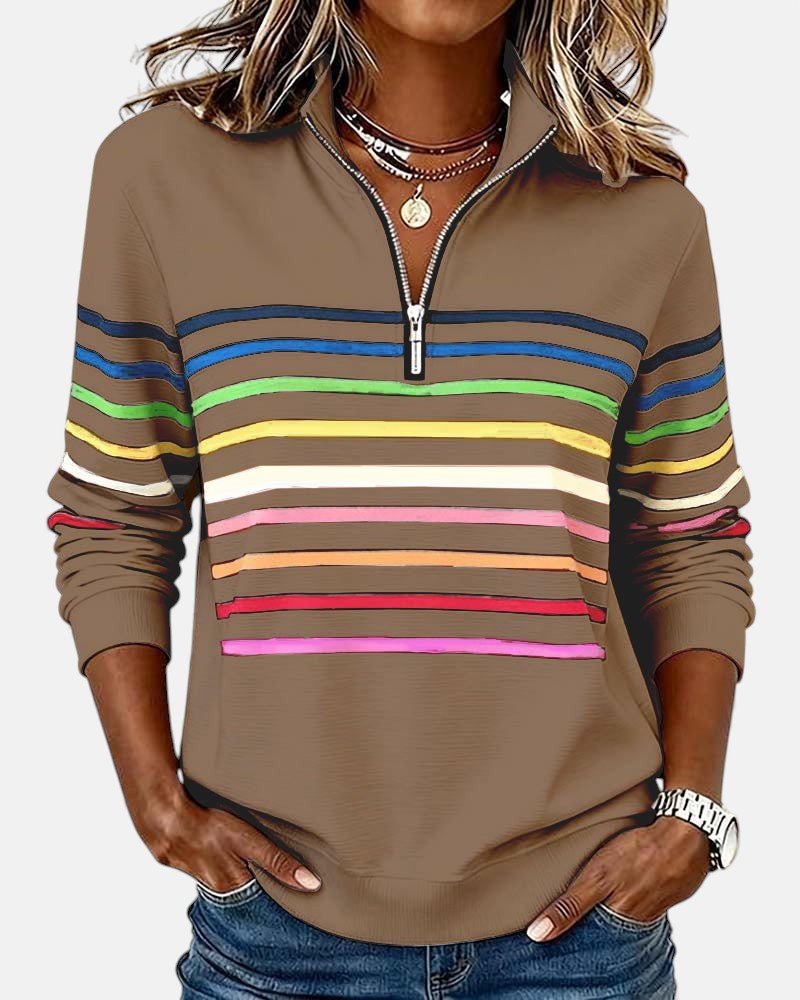 Mourinda - Stribet Sweatshirt I Kvartlængde