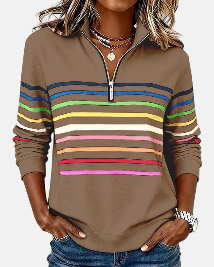 Mourinda - Stribet Sweatshirt I Kvartlængde