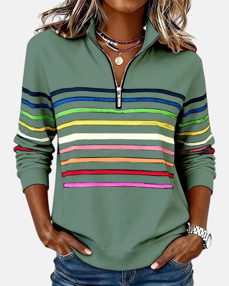 Mourinda - Stribet Sweatshirt I Kvartlængde